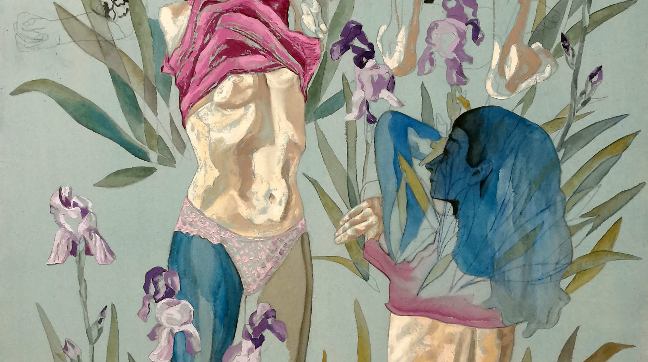 Elisa Zadi-Il tempo perduto1,particolare, olio e pigmento su tessuto-cm 150×110