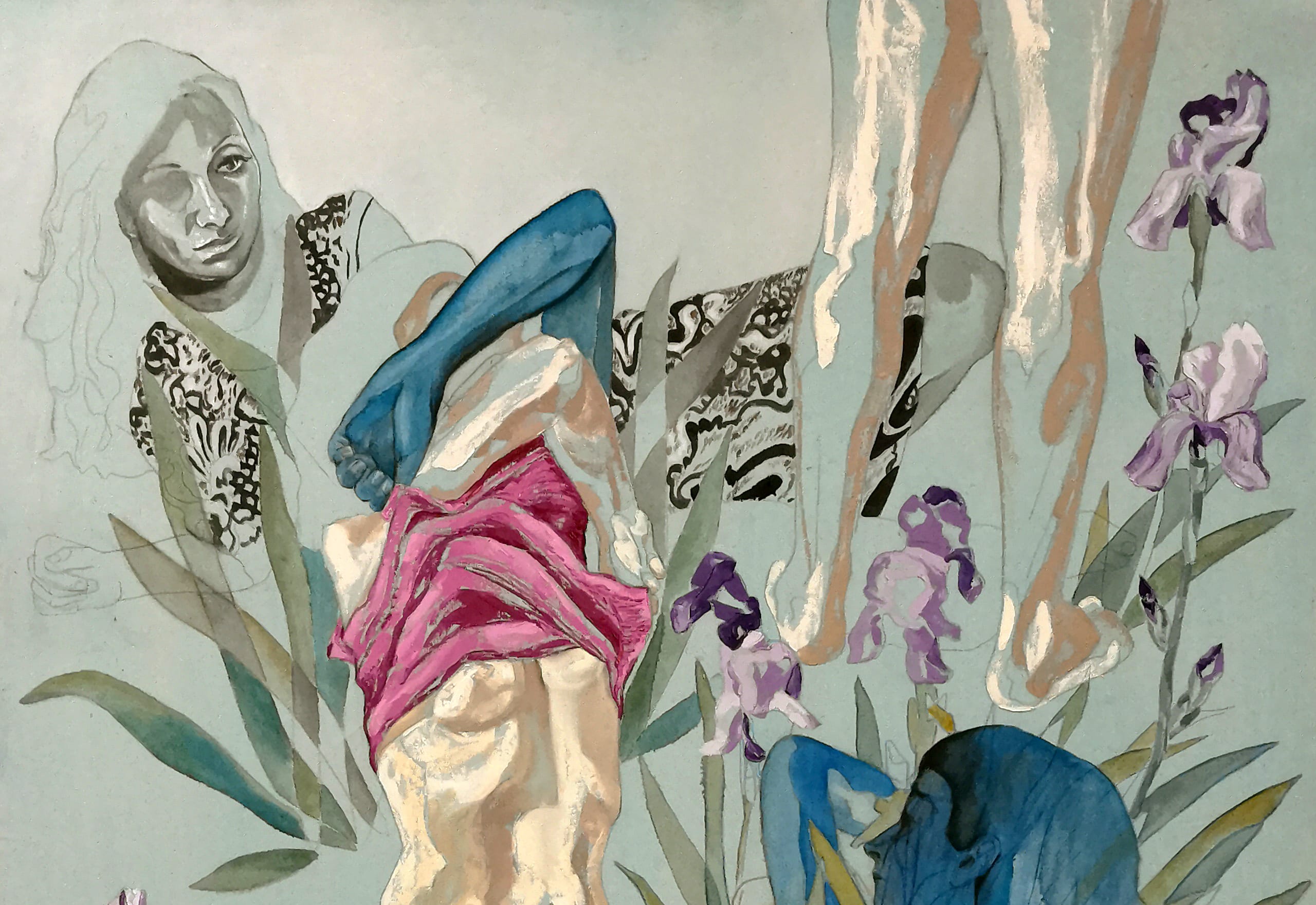 Elisa Zadi-Il tempo perduto1,particolare2, olio e pigmento su tessuto-cm 150×110