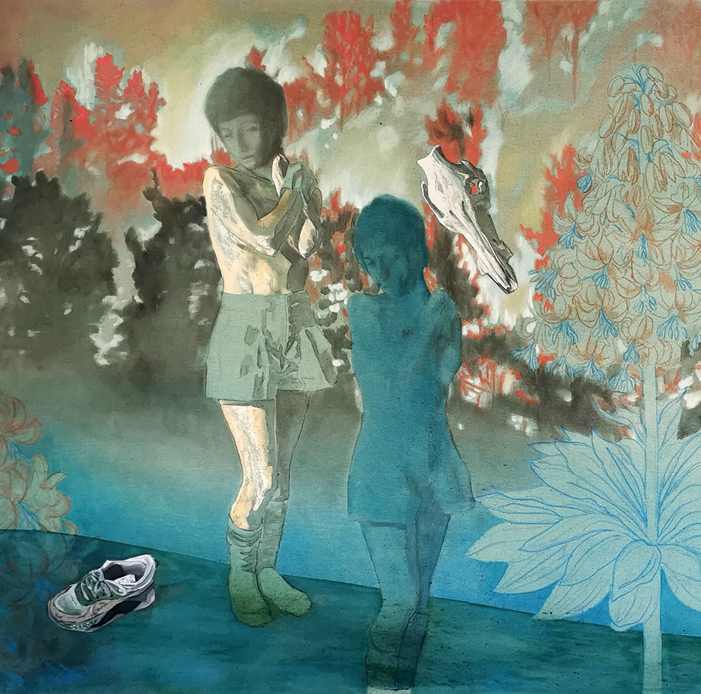 Elisa Zadi, BI Dryer o ultimo abbraccio, 2023, olio e pigmento su tessuto, cm 150×200-rid-part