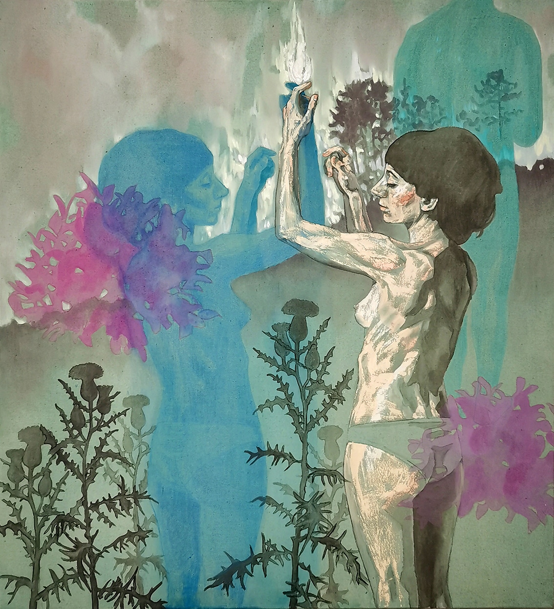 Elisa Zadi, BI Senza Te, 2023, olio, pigmento e pastello su tessuto cm 110×100-rid