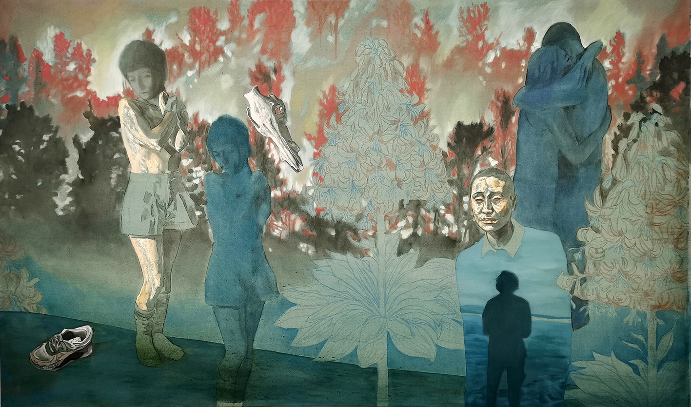Elisa Zadi, Dryer o ultimo abbraccio, 2023, olio e pigmento su tessuto, cm 120×200-rid1
