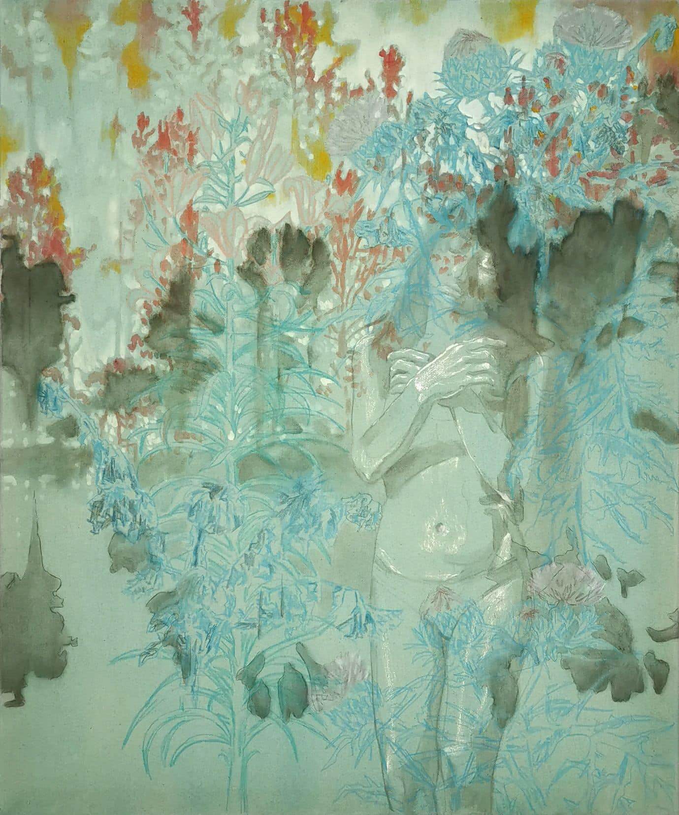 Elisa Zadi, Cardo Verso, 2024, olio, pigmento e pastello su tessuto, cm 120x100_risultato