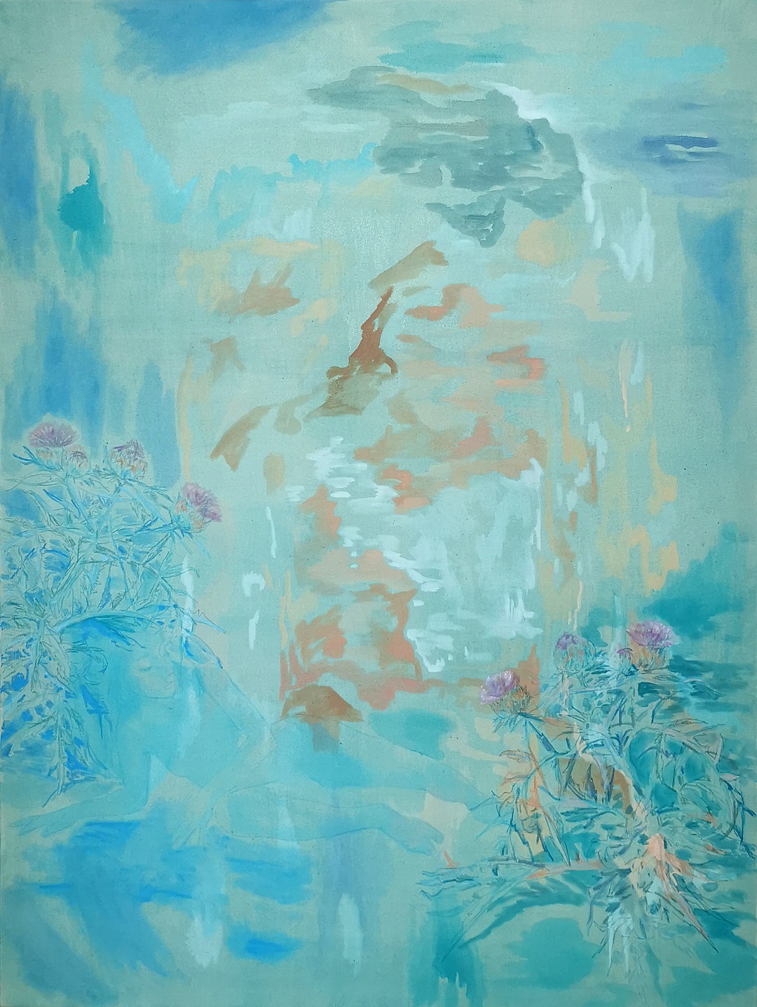 Elisa Zadi, Pioggia Lieve, 2026, olio da pigmento e pastello su tessuto, cm 200×150 (Grande)
